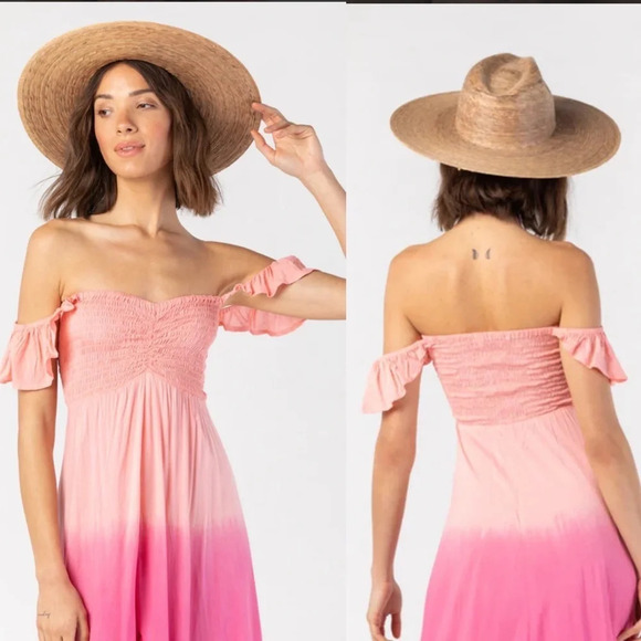 Tiare Hawaii Hollie Mini Dress smocked bodice Ruffle sleeves on/off shoulder S/M - Picture 1 of 16